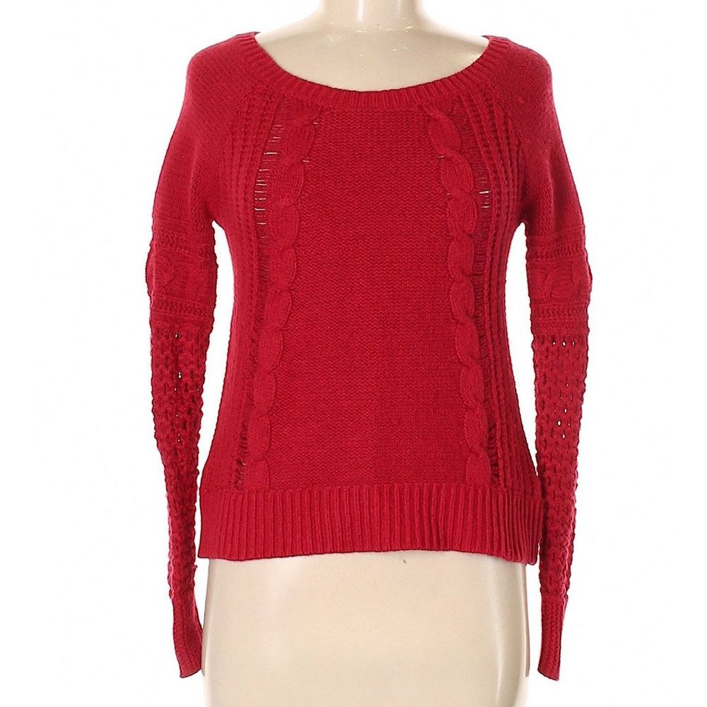 American Eagle XS Red Knit Mesh Pullover Sweater